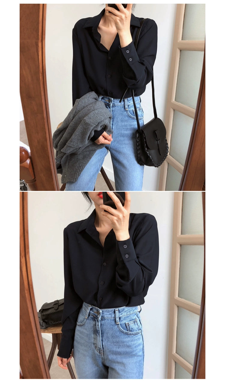 Women Shirt Classic Chiffon Blouse S-4XL Plus Size Loose Long Sleeve Shirt Lady Simple Style Tops Female Clothes New Blusas 6830