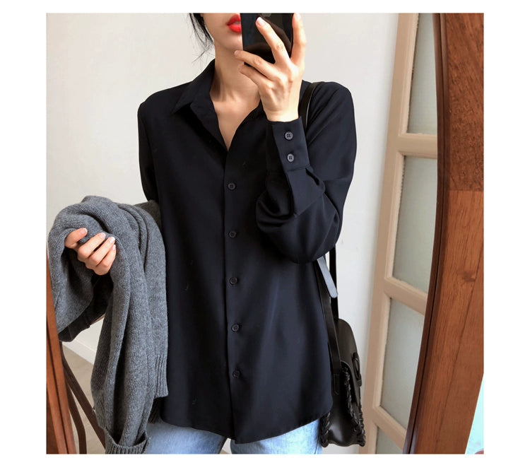 Women Shirt Classic Chiffon Blouse S-4XL Plus Size Loose Long Sleeve Shirt Lady Simple Style Tops Female Clothes New Blusas 6830