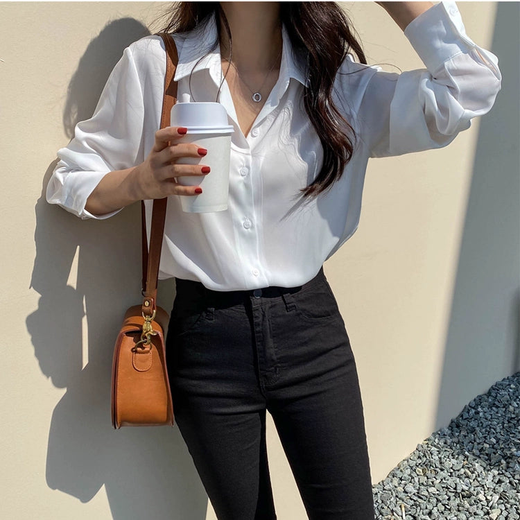 Women Shirt Classic Chiffon Blouse S-4XL Plus Size Loose Long Sleeve Shirt Lady Simple Style Tops Female Clothes New Blusas 6830