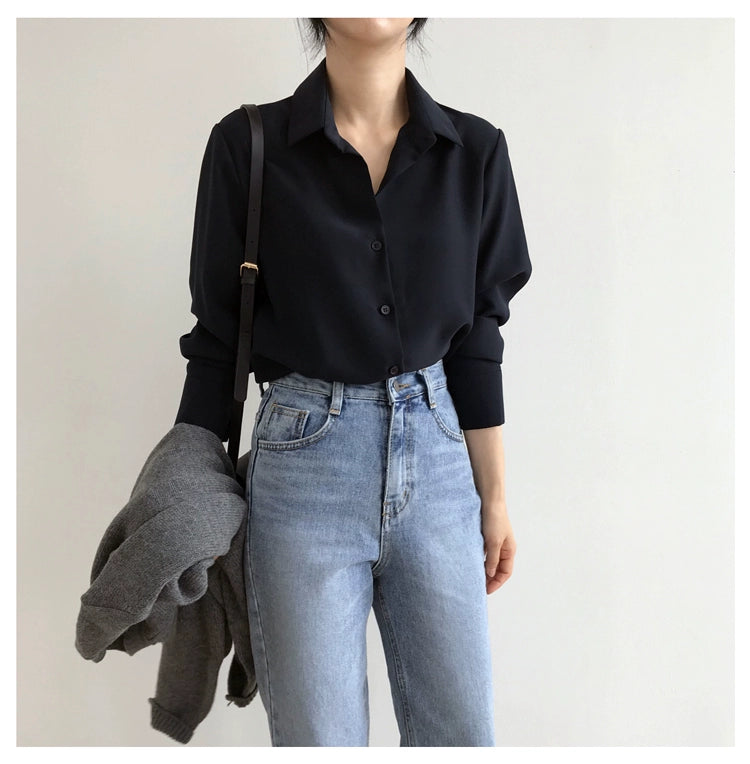 Women Shirt Classic Chiffon Blouse S-4XL Plus Size Loose Long Sleeve Shirt Lady Simple Style Tops Female Clothes New Blusas 6830