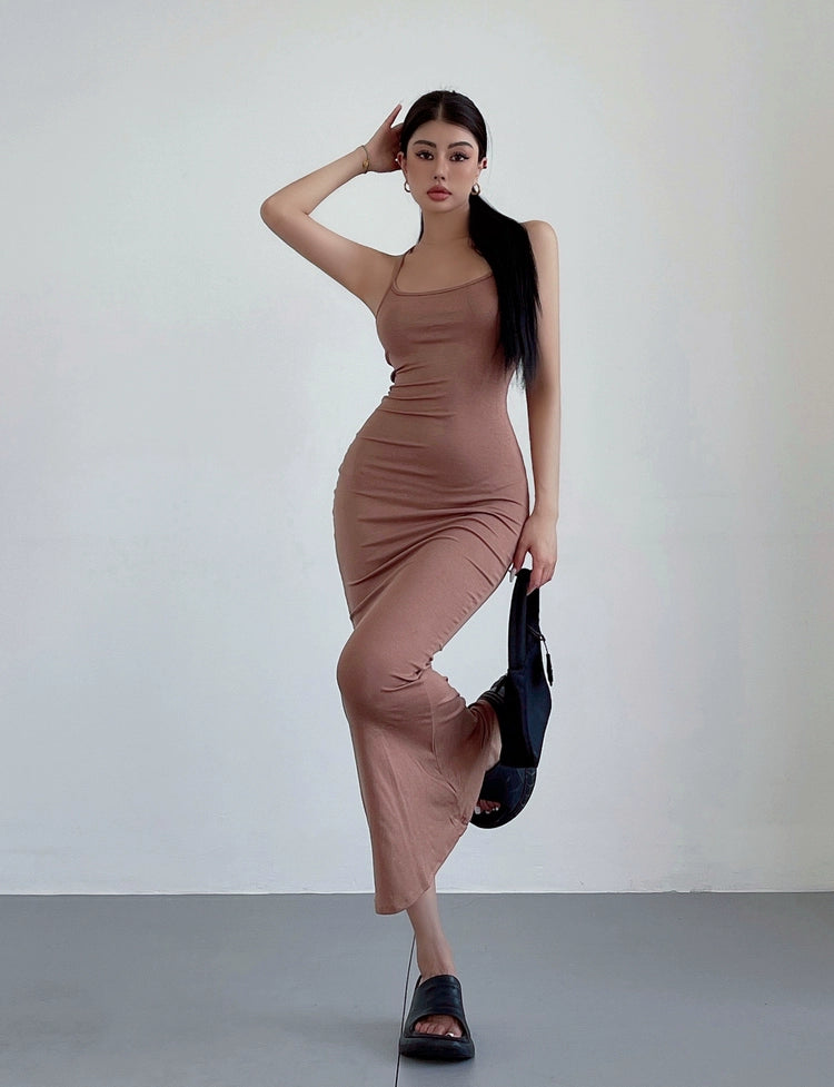 Liviahome American Style Sexy Lace-up Backless Slip Dress Long Dress Women's Sexy Slim Fit Slimming Sheath Mermaid Dress