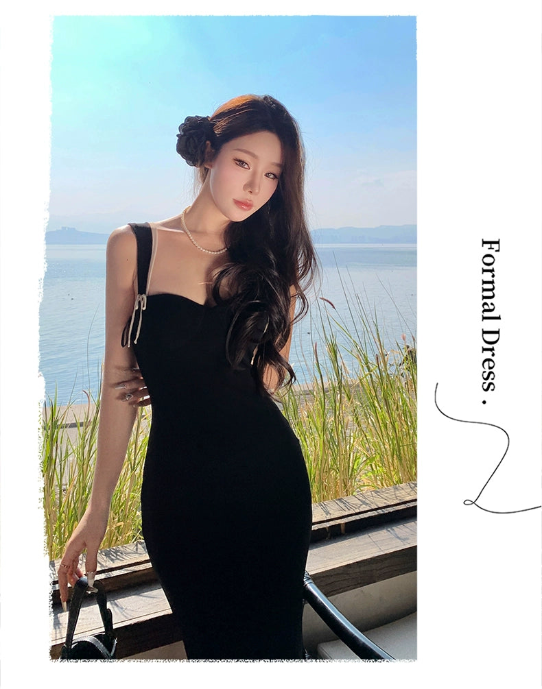 French Black Backless Dress Step-by-Step Lotus Sling