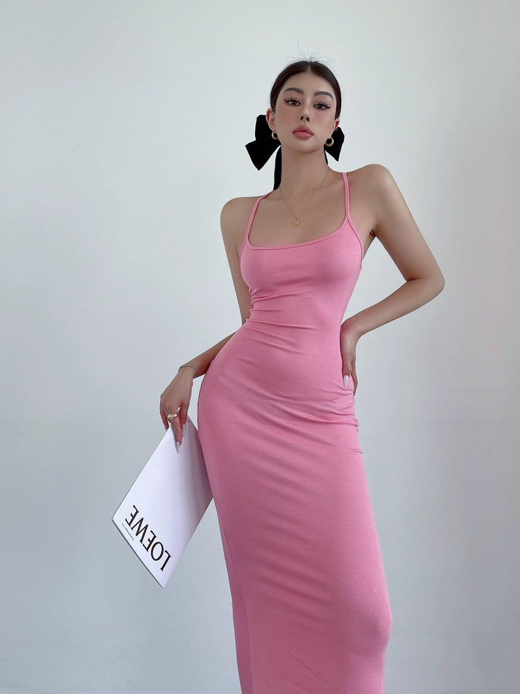 Liviahome American Style Sexy Lace-up Backless Slip Dress Long Dress Women's Sexy Slim Fit Slimming Sheath Mermaid Dress