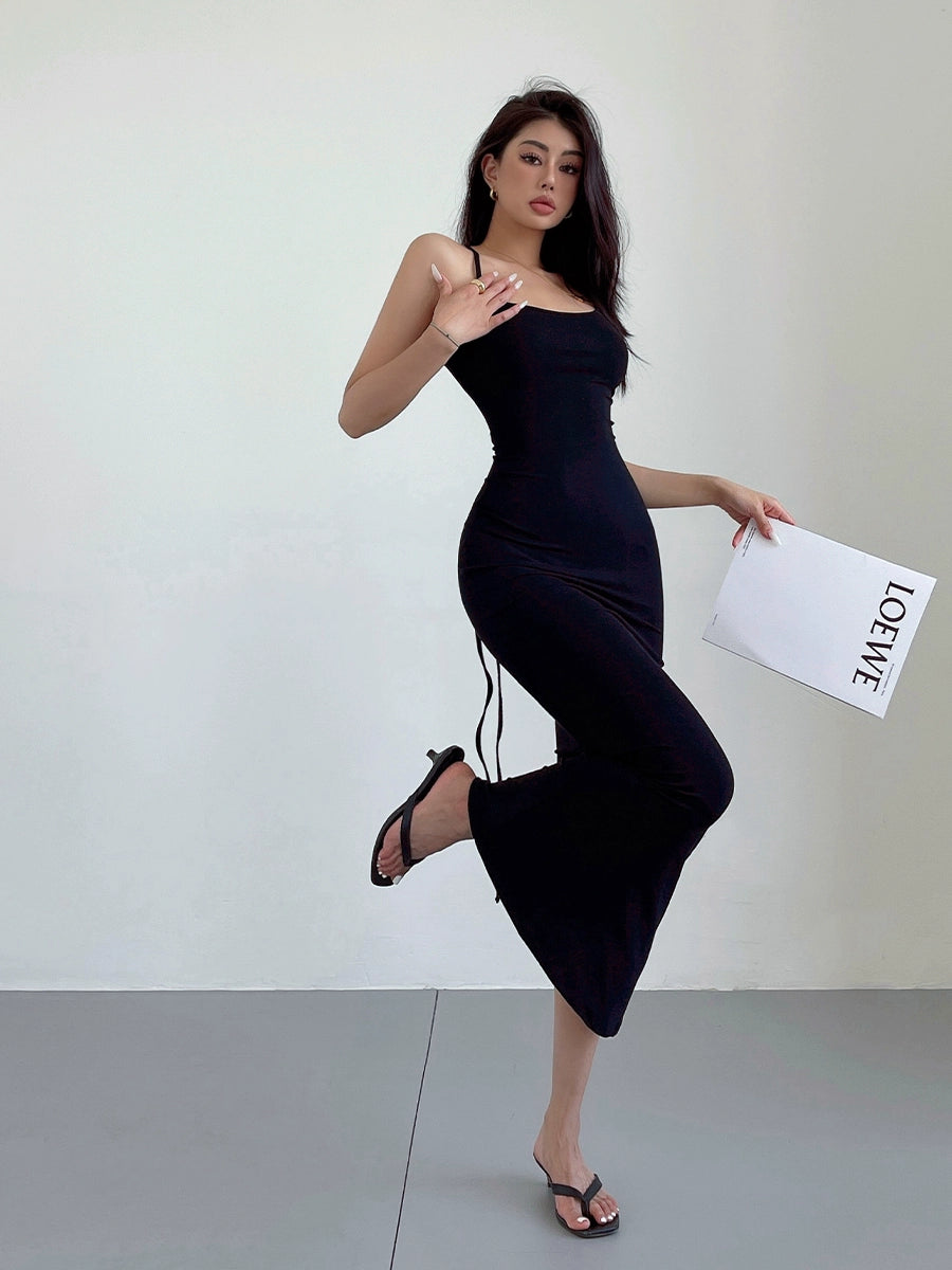 Liviahome American Style Sexy Lace-up Backless Slip Dress Long Dress Women's Sexy Slim Fit Slimming Sheath Mermaid Dress