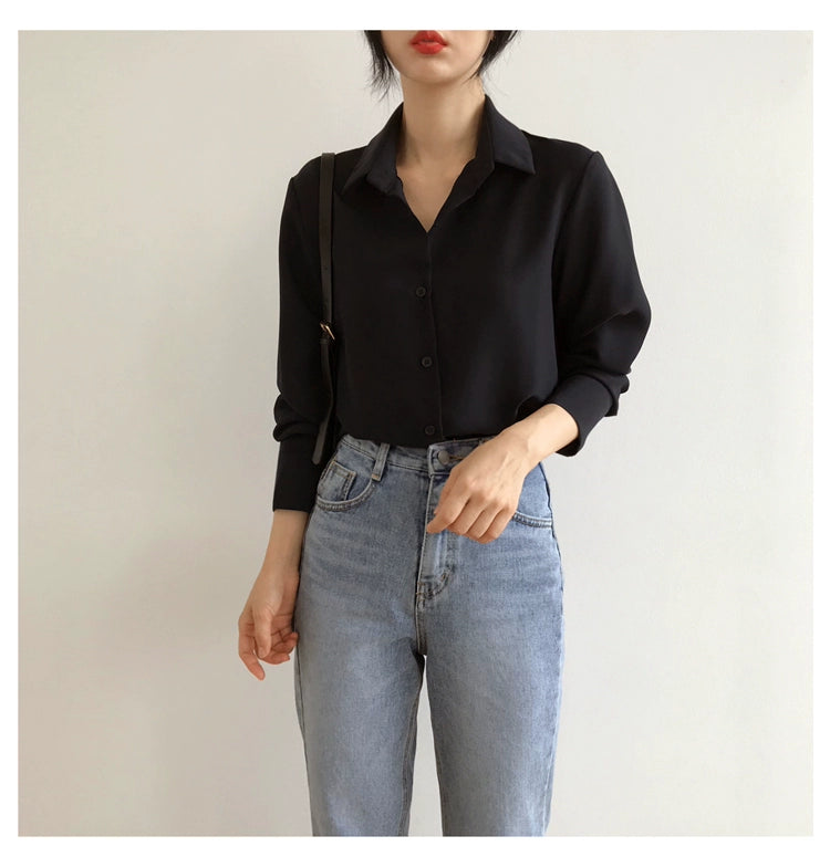 Women Shirt Classic Chiffon Blouse S-4XL Plus Size Loose Long Sleeve Shirt Lady Simple Style Tops Female Clothes New Blusas 6830