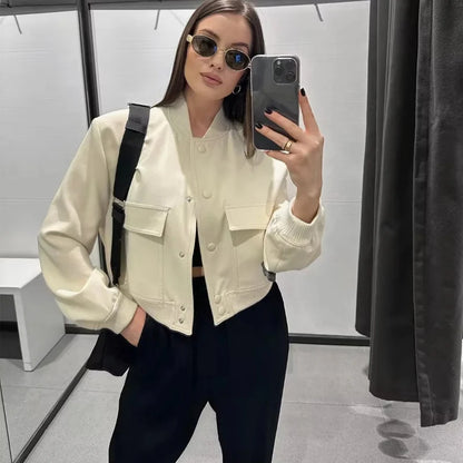 Women's White Cropped Aviator Jacket