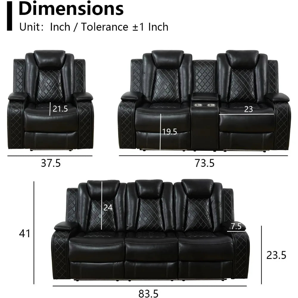 Recliner Sofa Set, Power Reclining Sofa With Drop-Down Table/Double Recliner Loveseat With Storage Console, Theater Recliner