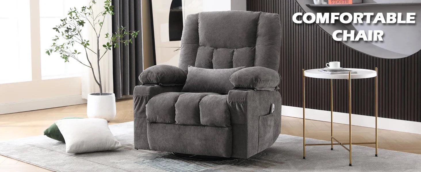 Swivel Rocker Recliner Chair with Vibration Massage and Heat Ergonomic Lounge Chair for Living Room with Rocking