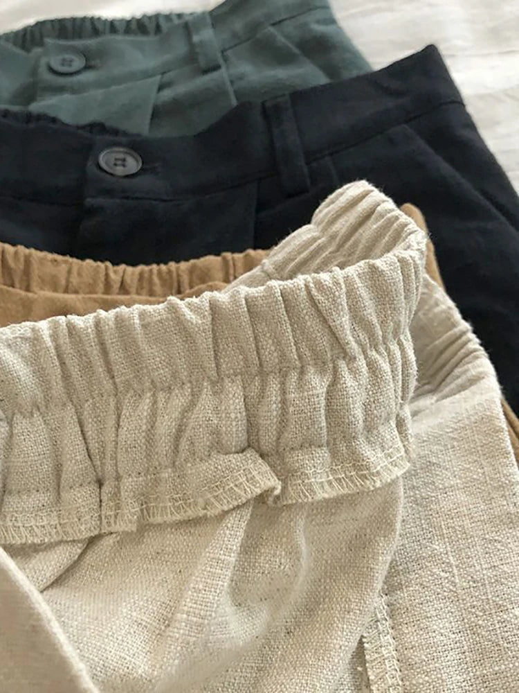 Fitshinling Line Cotton Shorts For Women 2024 New In Fashion Vintage High Waist Short Femme Clothing Solid Slim Pleated Pants