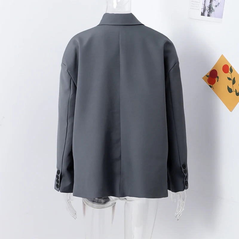 Elegant Office Blazer Women Casual Lapel Long Sleeve Pocket Button Shoulder Pads Female Coat 2024 Autumn Fashion New Lady Suit