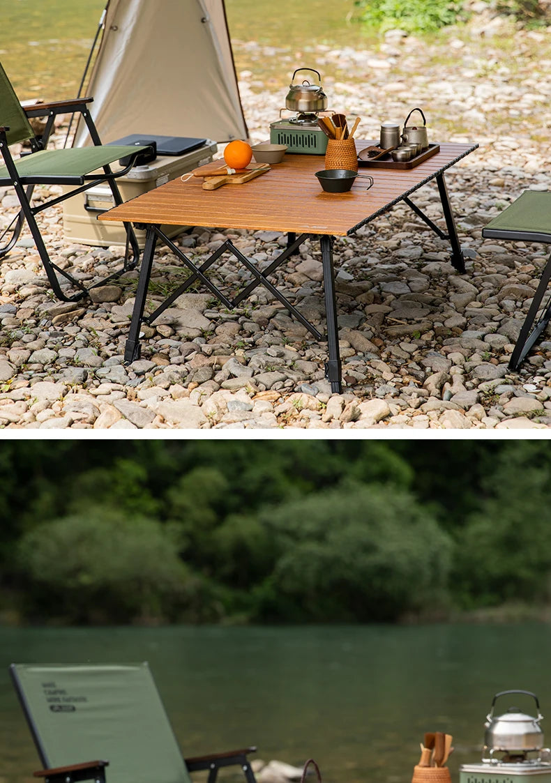 BISINNA Outdoor Large Folding Table Aluminum Alloy Egg Roll Desk Lifting Portable Camping Table