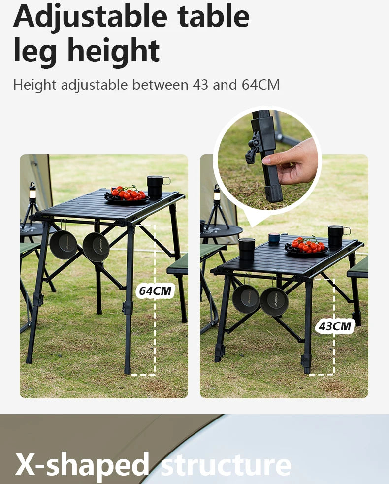 BISINNA Multifunctional IGT Table Aluminum Alloy Lightweight Camping BBQ Table Adjustable Leg Desktop for Picnic Hiking