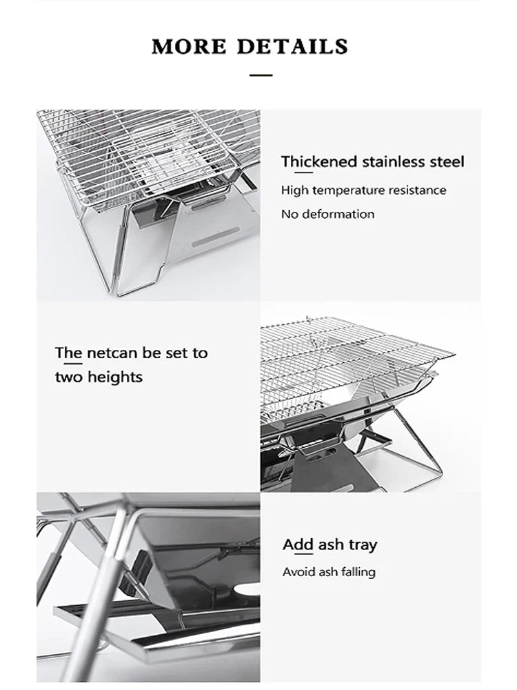 Folding Grill Fire Pit Outdoor Table Camping Stove Stainless Steel Foldable Barbecue With A Charcoal Rack Grill