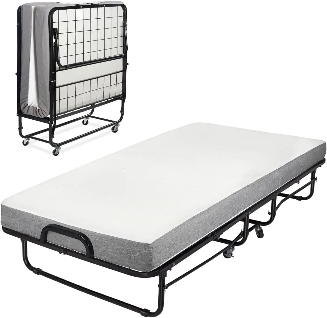 Deluxe Diplomat Folding Bed – Twin Size - with Luxurious Memory Foam Mattress and a Super Strong Sturdy Frame