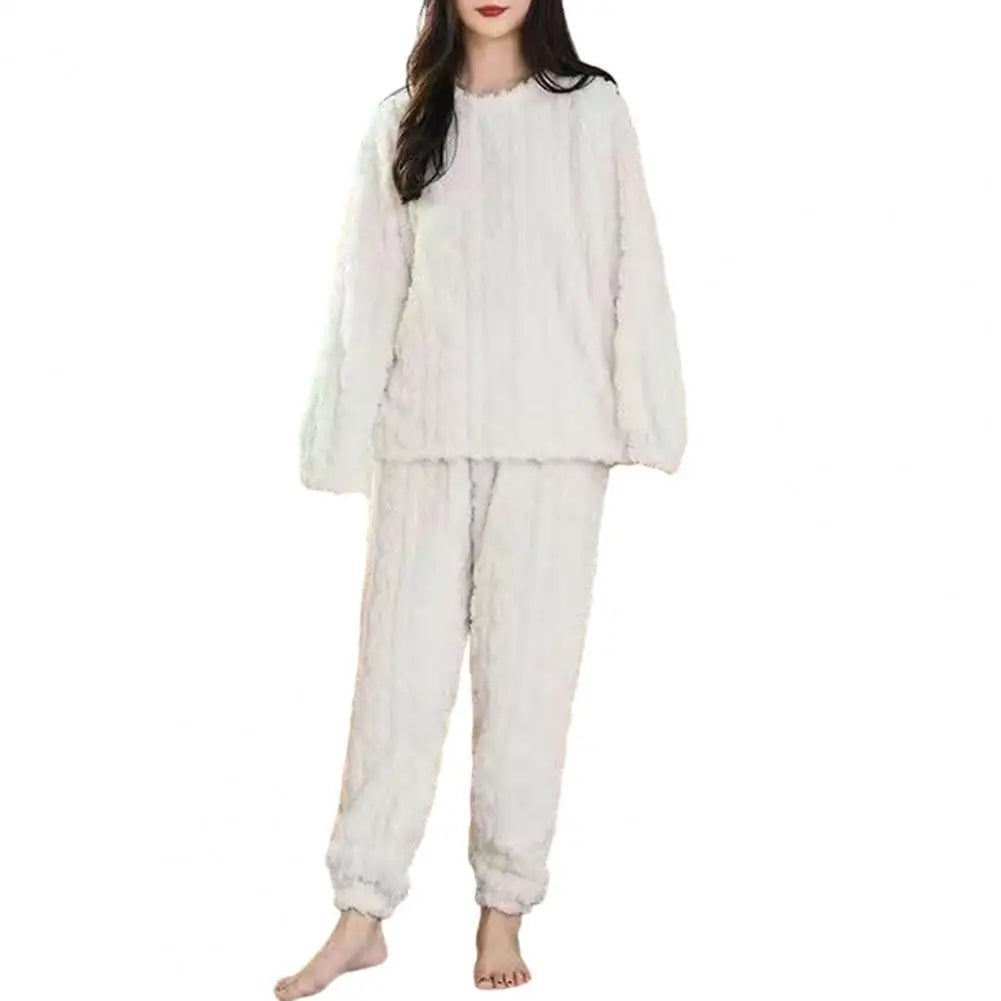 Soft Cozy Pajamas Cozy Winter Pajama Sets for Women Stylish Plush Sleepwear for Autumn with Thicken Pullover Pants Comfortable