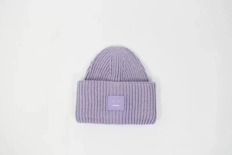 2025Warm and Cozy Knitted Beanie with Square Labels - Scandinavian Style Wool Cold Weather Hat