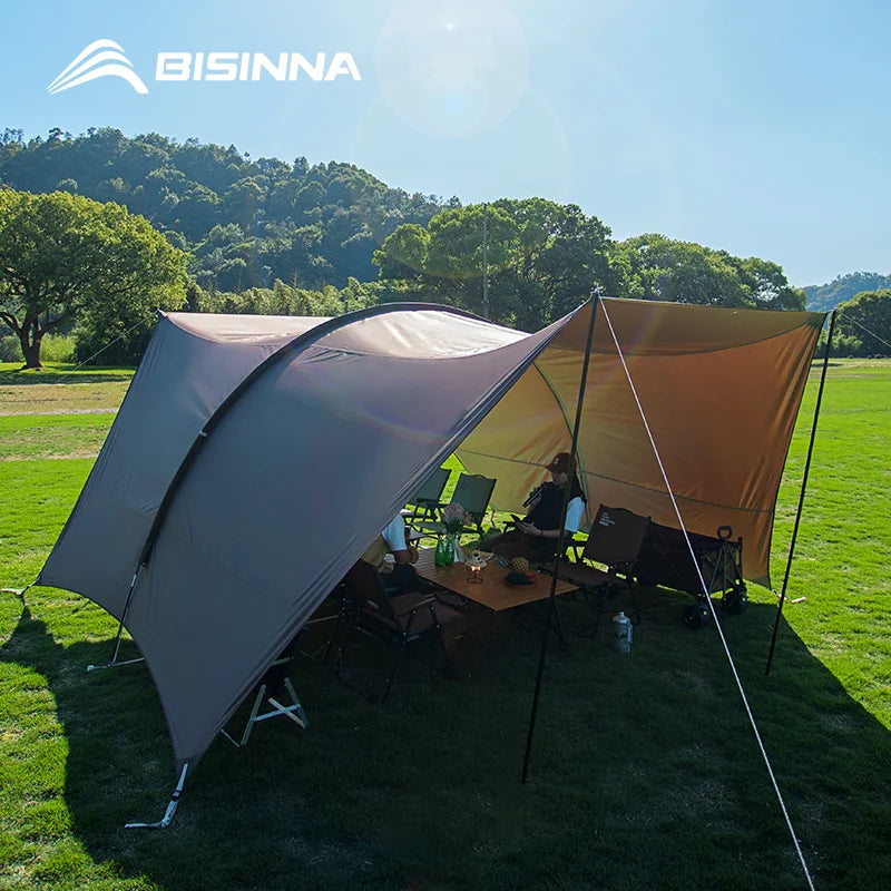 BISINNA Outdoor Camping Folding Portable Tunnel Large Canopy Coated with Silver Sunblock Shade Camping Rain and Wind