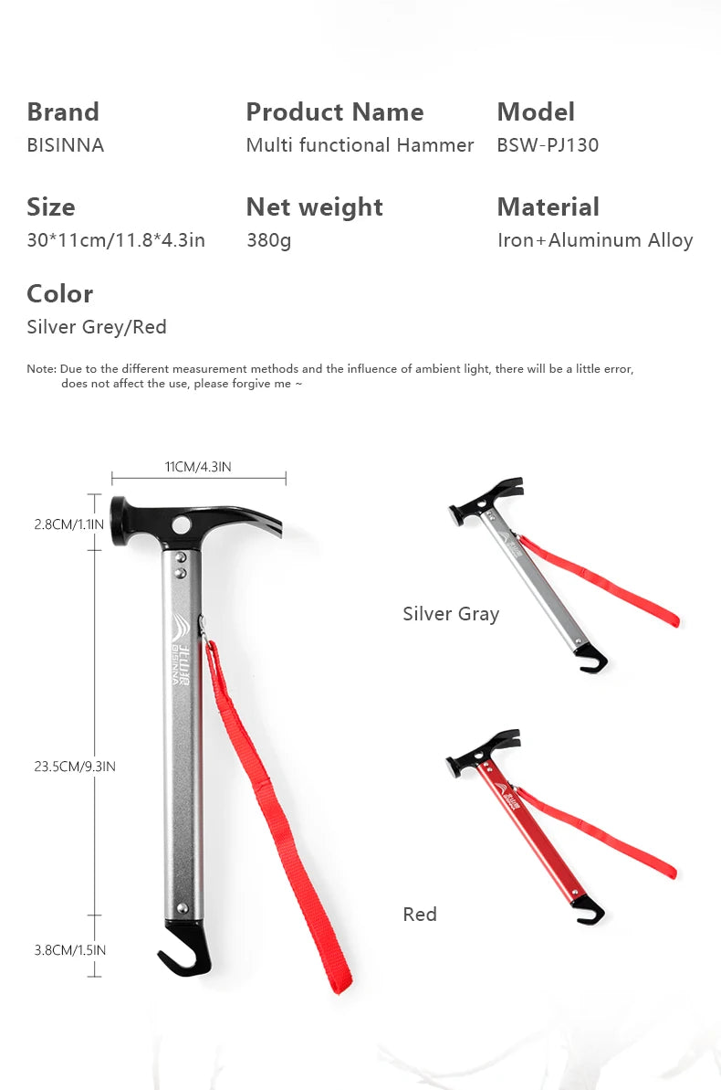 BISINNA Multi-functional Camping Hammer Outdoor Tent Stakes Multi-tool With Alumimum Alloy Handle Ultralight Camping Supplies