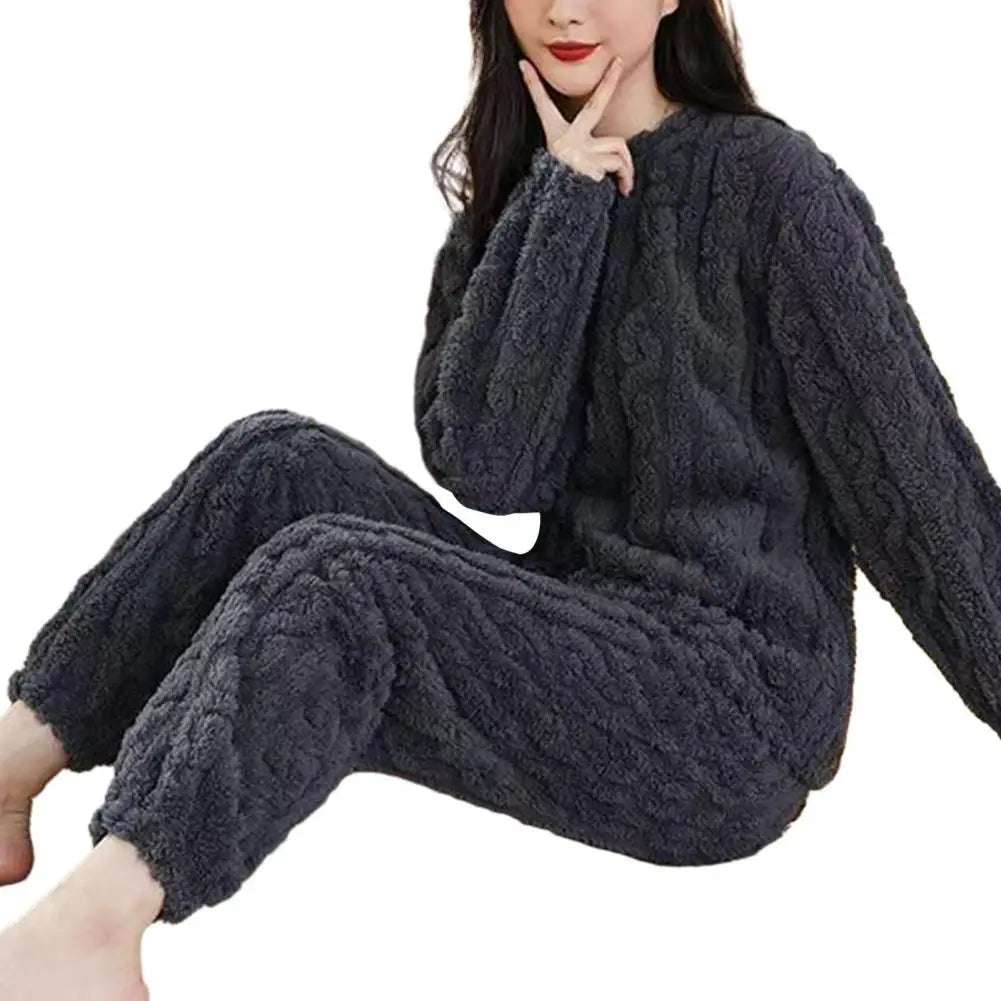 Soft Cozy Pajamas Cozy Winter Pajama Sets for Women Stylish Plush Sleepwear for Autumn with Thicken Pullover Pants Comfortable