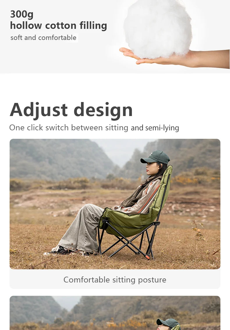 BISINNA Portable Camping Moon Chair High Back Folding Chair Backrest Adjustable Outdoor Leisure Hiking Fishing Picnic