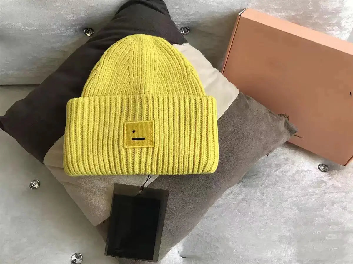 2025Warm and Cozy Knitted Beanie with Square Labels - Scandinavian Style Wool Cold Weather Hat