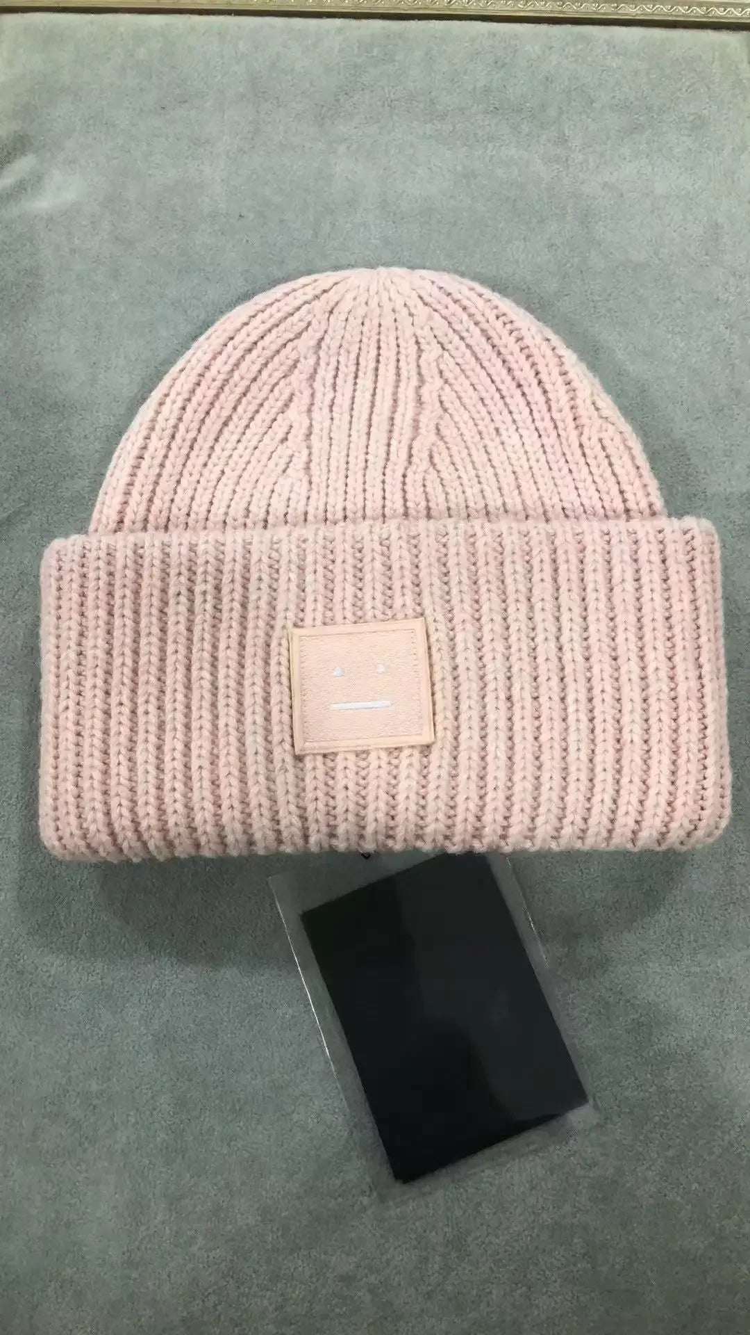 2025Warm and Cozy Knitted Beanie with Square Labels - Scandinavian Style Wool Cold Weather Hat