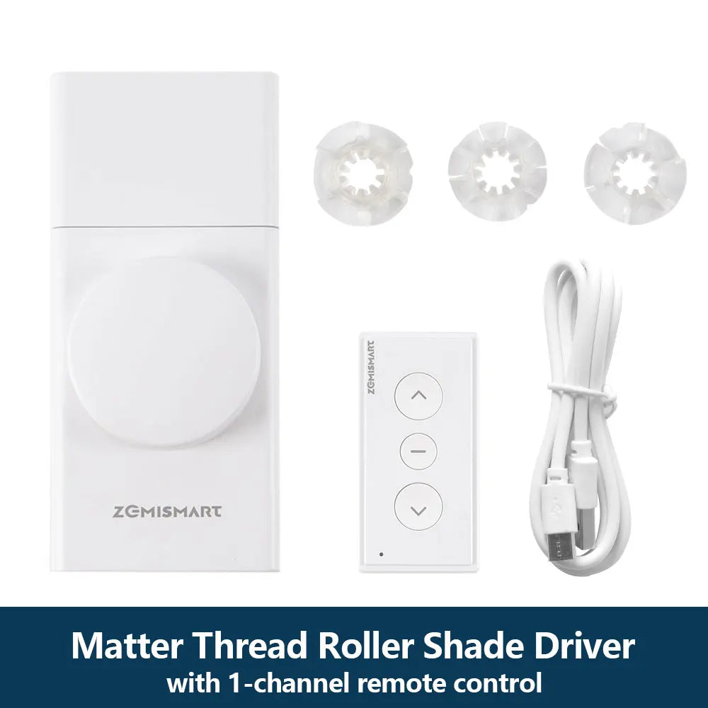 Zemismart Matter Thread Smart Roller Shade Driver Built-in Battery Knob Control Work with Homekit Alexa Google Home Smartthings