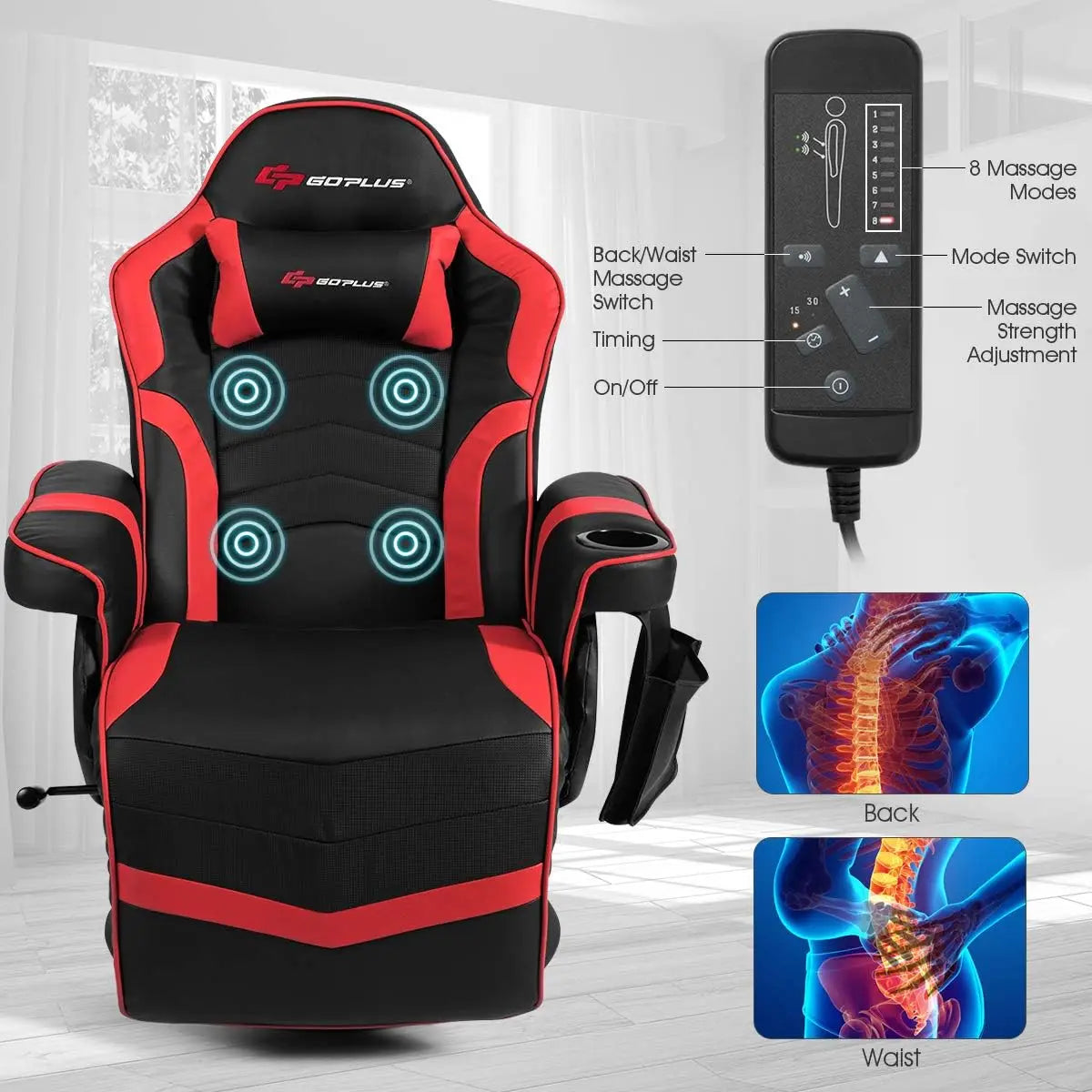 RacingStyleGamingReclinerw/Adjustable Backrest and Footrest, Ergonomic HighBackPULeather Computer Office Chair Swivel Game Chair