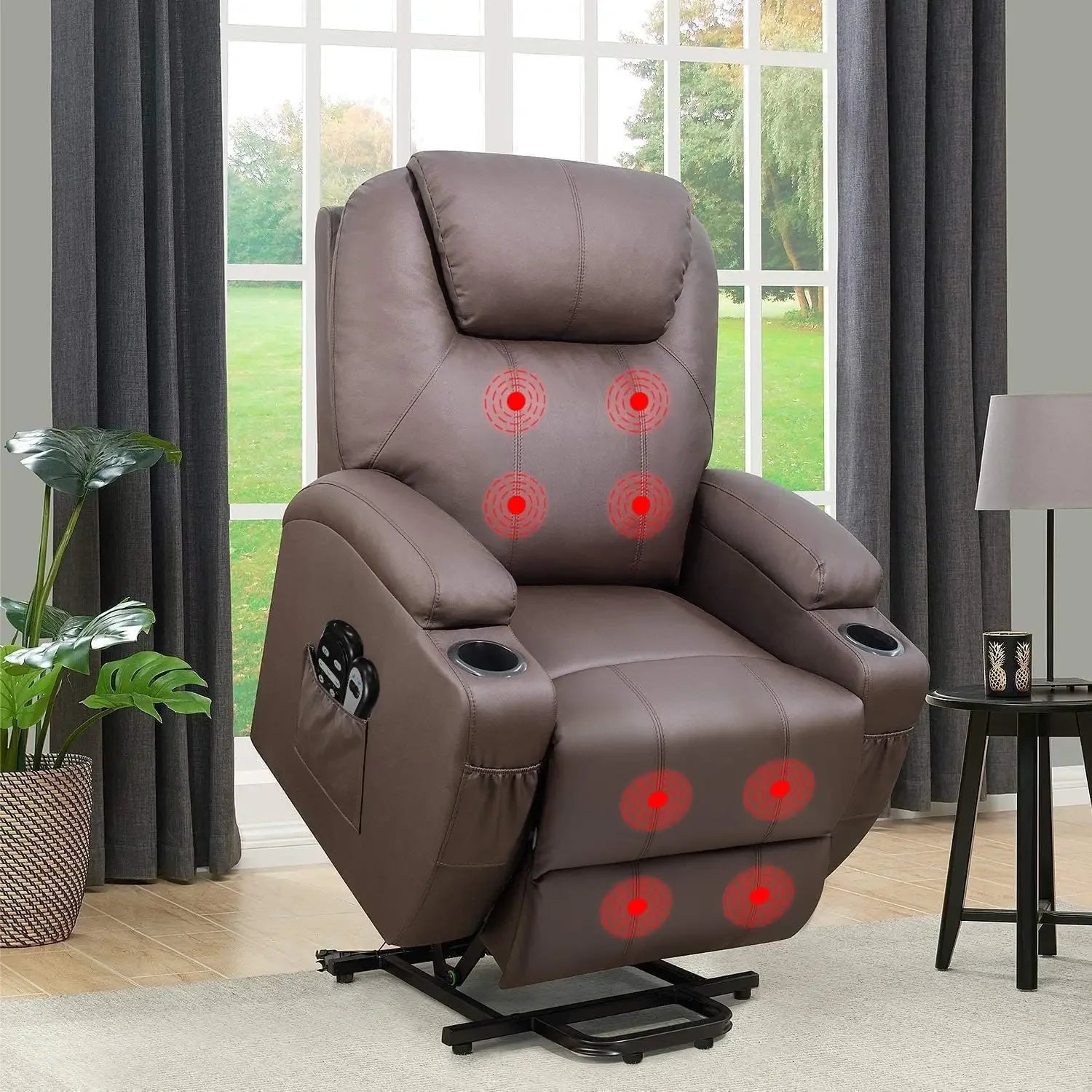 Power Lift Recliner Sofas with Massage, Ergonomic Lounge Chair Classic Single Sofa with 2 Cup Holders Side Pockets Theater Seat