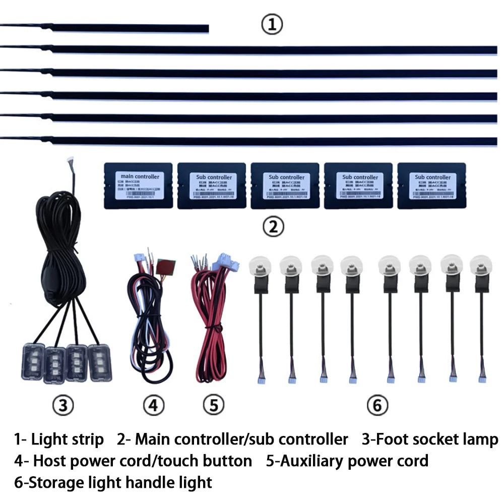 6 in 1 Car Interior Acrylic Guide Fiber Strip 18 in 1 Backlight Car Ambient Lights RBG 64 Color Decoration Atmosphere Lamp earu