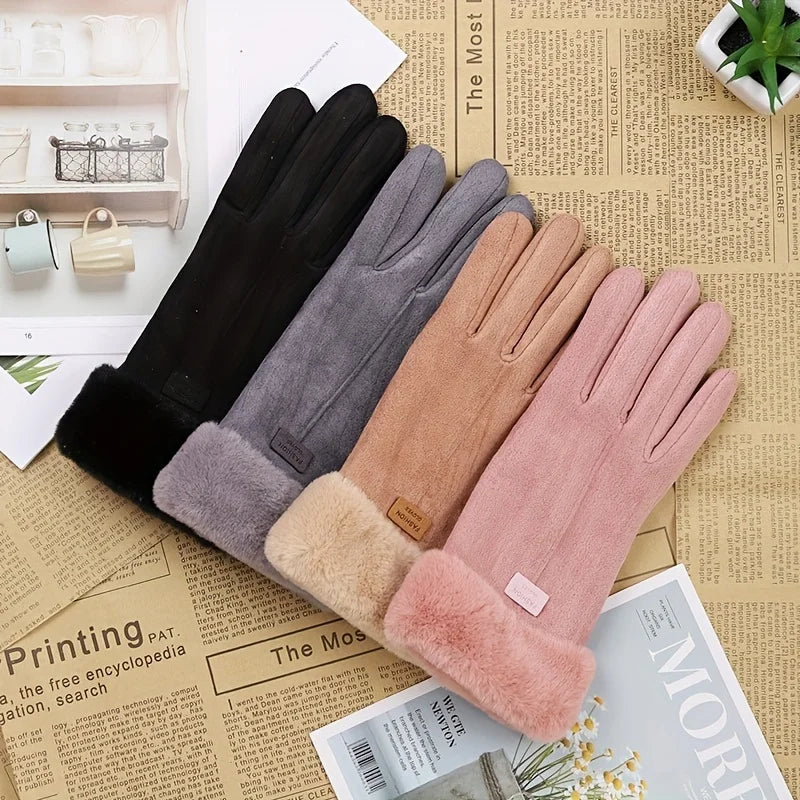 Women’s Winter Thick Plush Leather Gloves