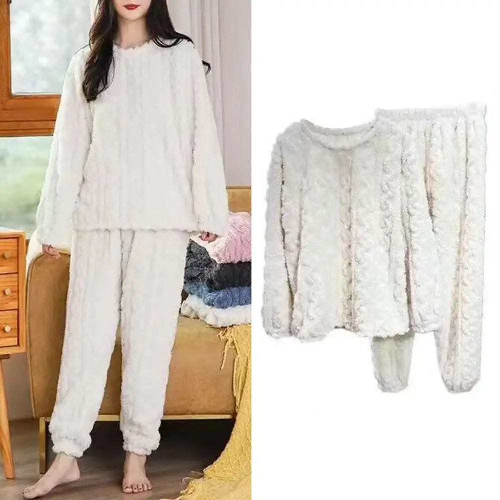 Soft Cozy Pajamas Cozy Winter Pajama Sets for Women Stylish Plush Sleepwear for Autumn with Thicken Pullover Pants Comfortable