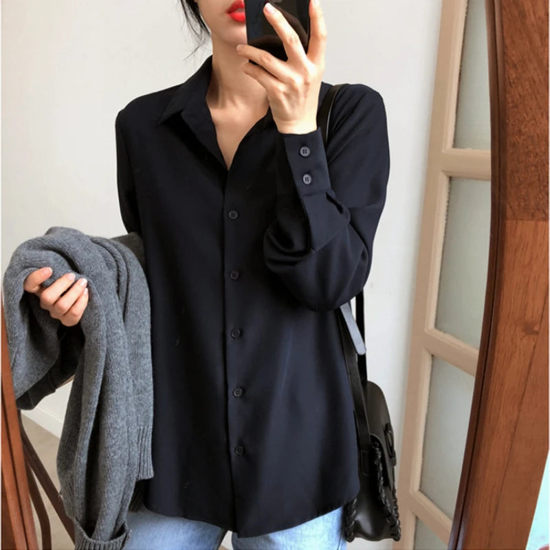 Women Shirt Classic Chiffon Blouse S-4XL Plus Size Loose Long Sleeve Shirt Lady Simple Style Tops Female Clothes New Blusas 6830