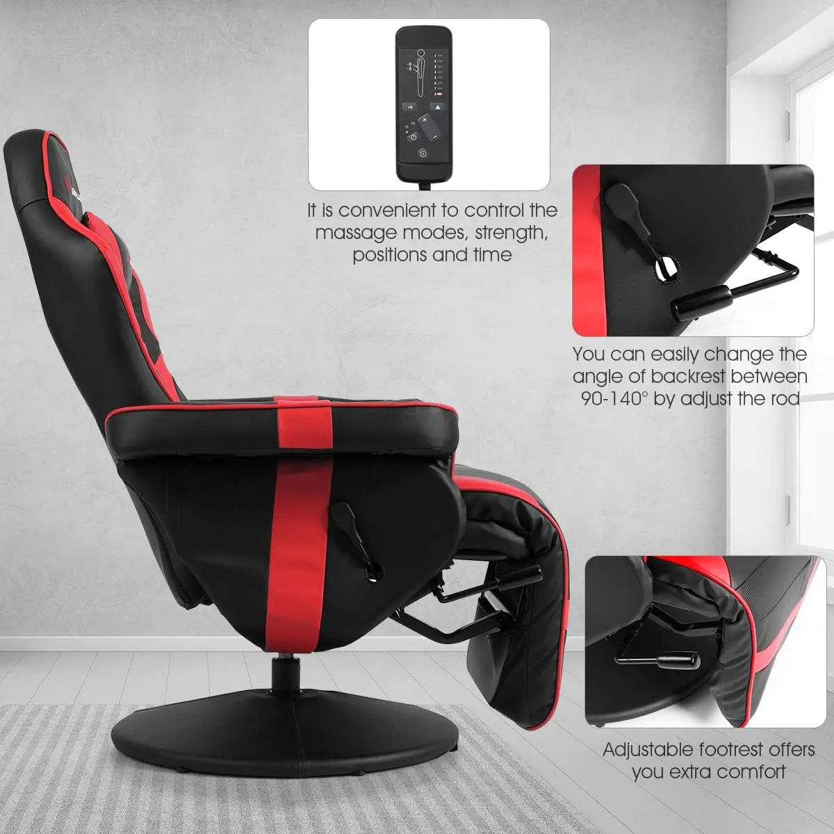 RacingStyleGamingReclinerw/Adjustable Backrest and Footrest, Ergonomic HighBackPULeather Computer Office Chair Swivel Game Chair