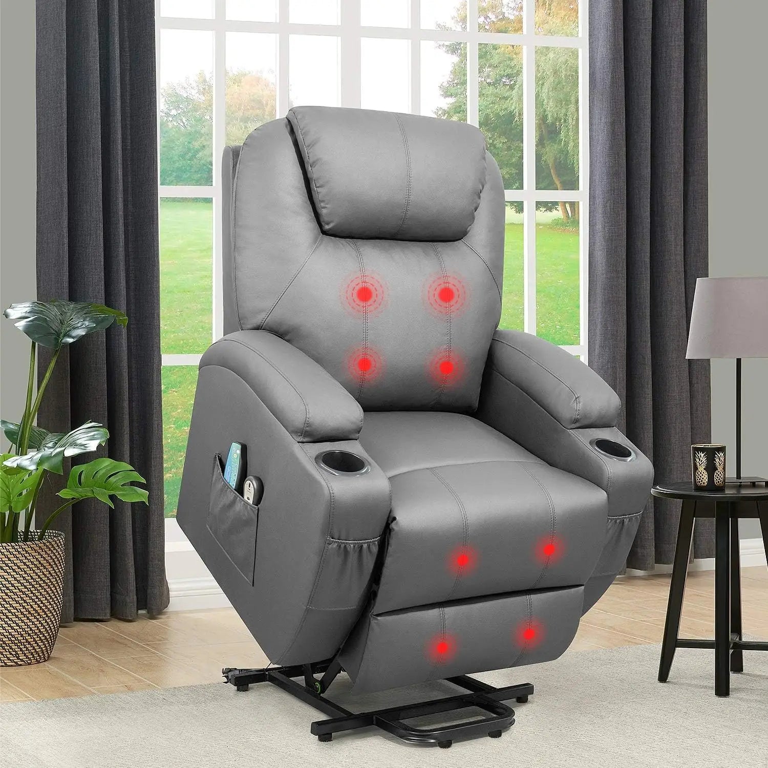 Power Lift Recliner Sofas with Massage, Ergonomic Lounge Chair Classic Single Sofa with 2 Cup Holders Side Pockets Theater Seat