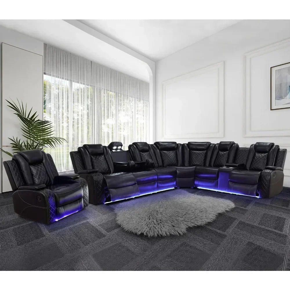 Recliner Sofas, Power Recliner Sofa Sectional Couches with LED, Leather Reclining Corner Sectional Sofa Set, Sofa Reclinable