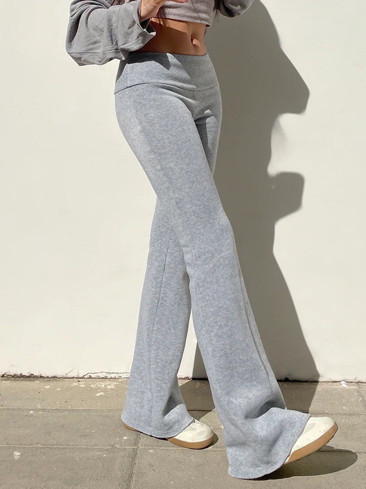 Sweetown Gray Slim Low Waist Casual Sweatpants For Women Black Solid Simple Basic Flared Pants Sports Jogging Trousers