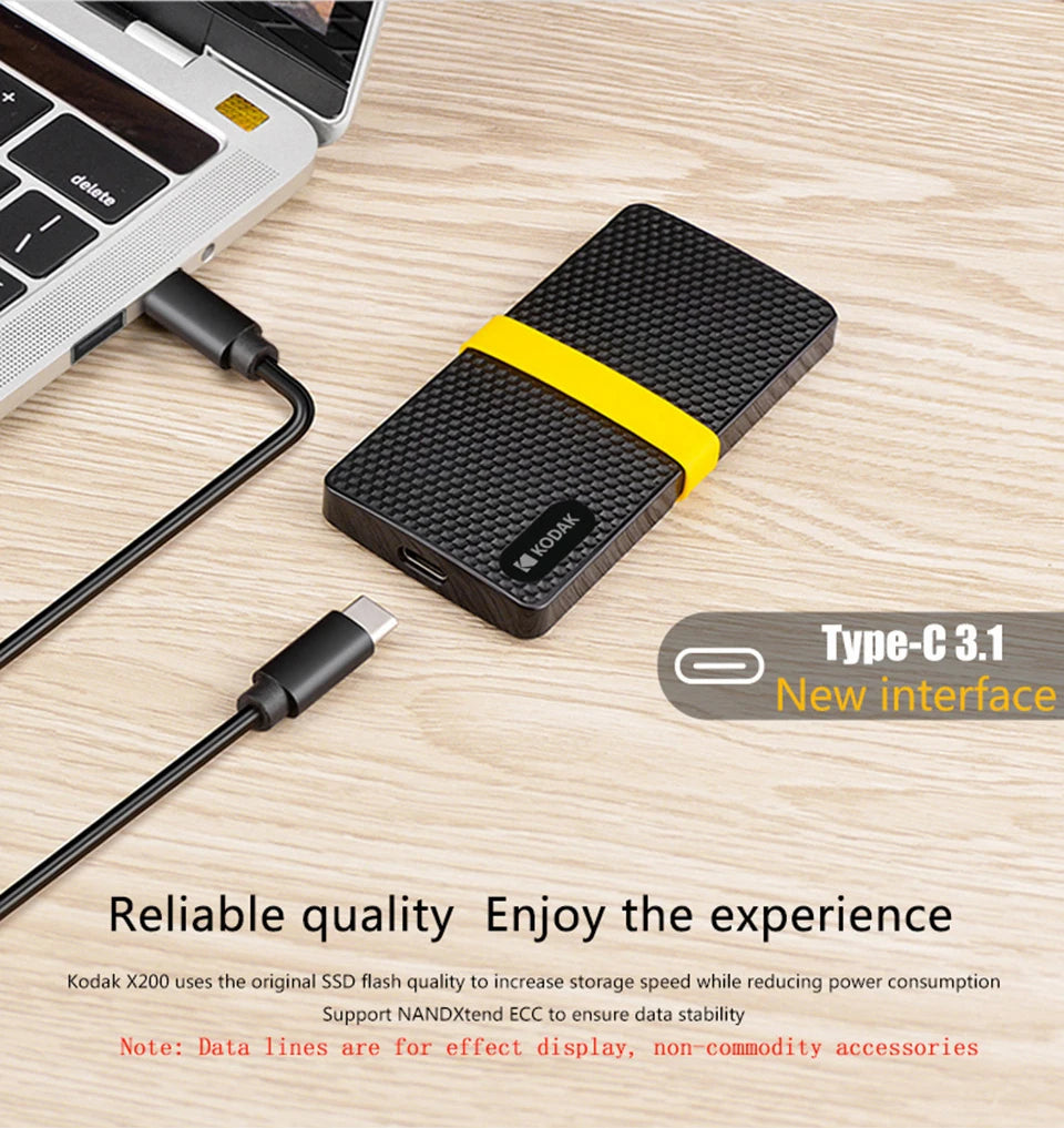 Kodak X200 Portable SSD 2TB 1TB USB 3.1 Type C External Drive Hard Disk 512GB 256GB Solid State Drive For PS4 Laptop Macbook PC