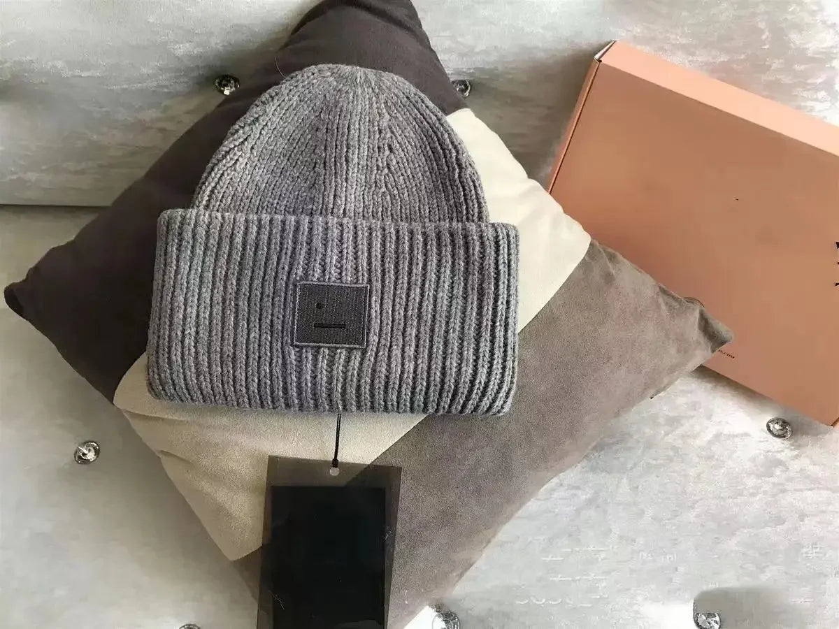 2025Warm and Cozy Knitted Beanie with Square Labels - Scandinavian Style Wool Cold Weather Hat