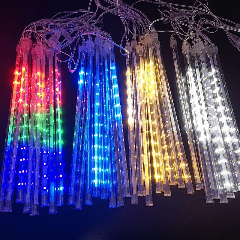 Outdoor  Meteor Shower Christmas Lights 10 Tubes 192 Led Hanging String Lights for Garden Tree Holiday Party Decoation Lamp