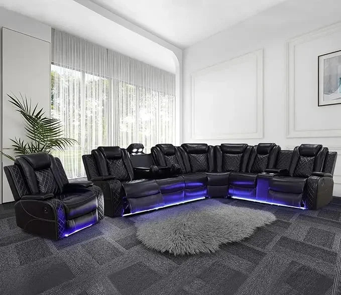 Recliner Sofas, Power Recliner Sofa Sectional Couches with LED, Leather Reclining Corner Sectional Sofa Set, Sofa Reclinable