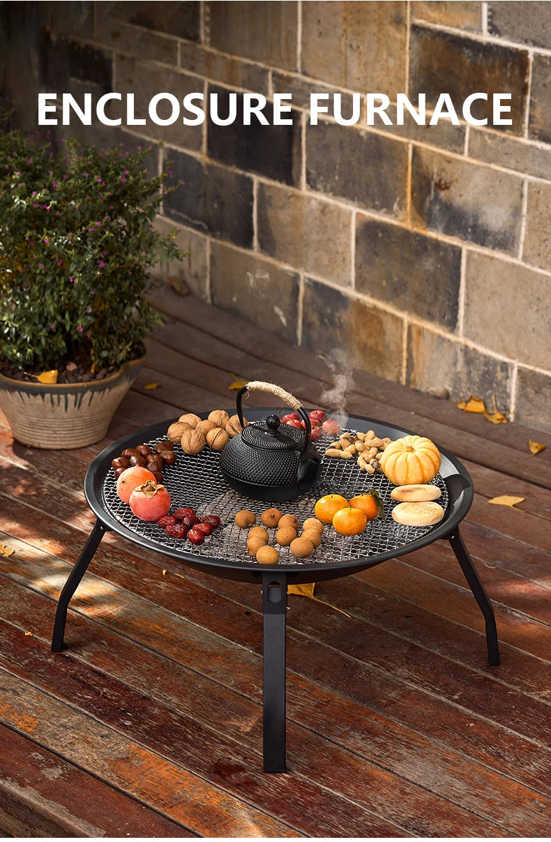 BISINNA Outdoor Fire Pit, 22in Foldable Charcoal Burning Fire Pit, Folding Legs for Camping, Picnic, Bonfire
