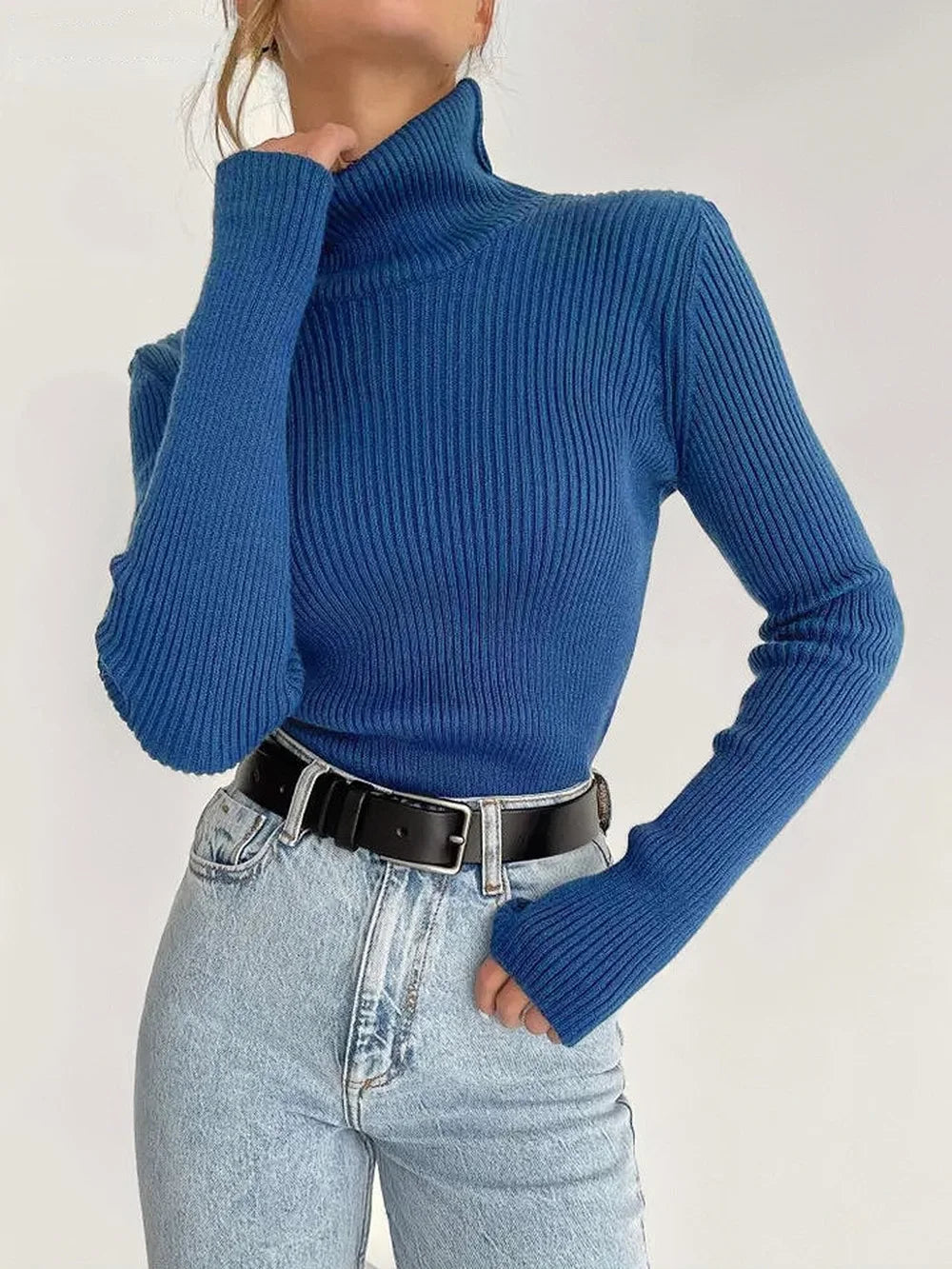 Basic Mock Neck Ribbed Sweaters for Women Cute Sexy Knitted Autumn Winter Warm Fitted Fashion Pullover Sweater