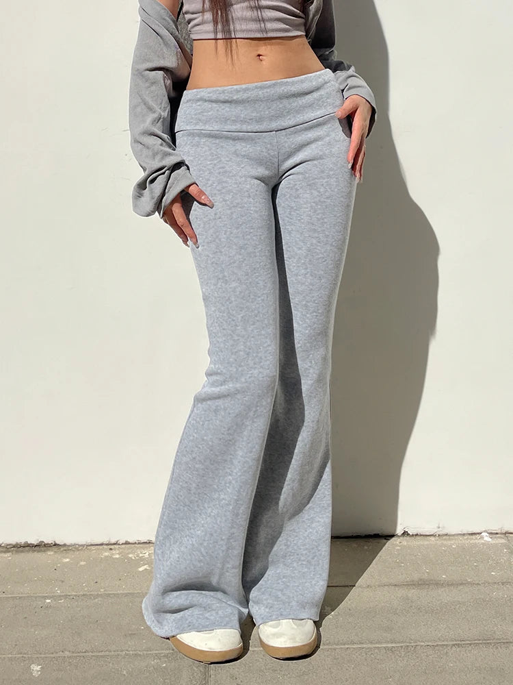 Sweetown Gray Slim Low Waist Casual Sweatpants For Women Black Solid Simple Basic Flared Pants Sports Jogging Trousers