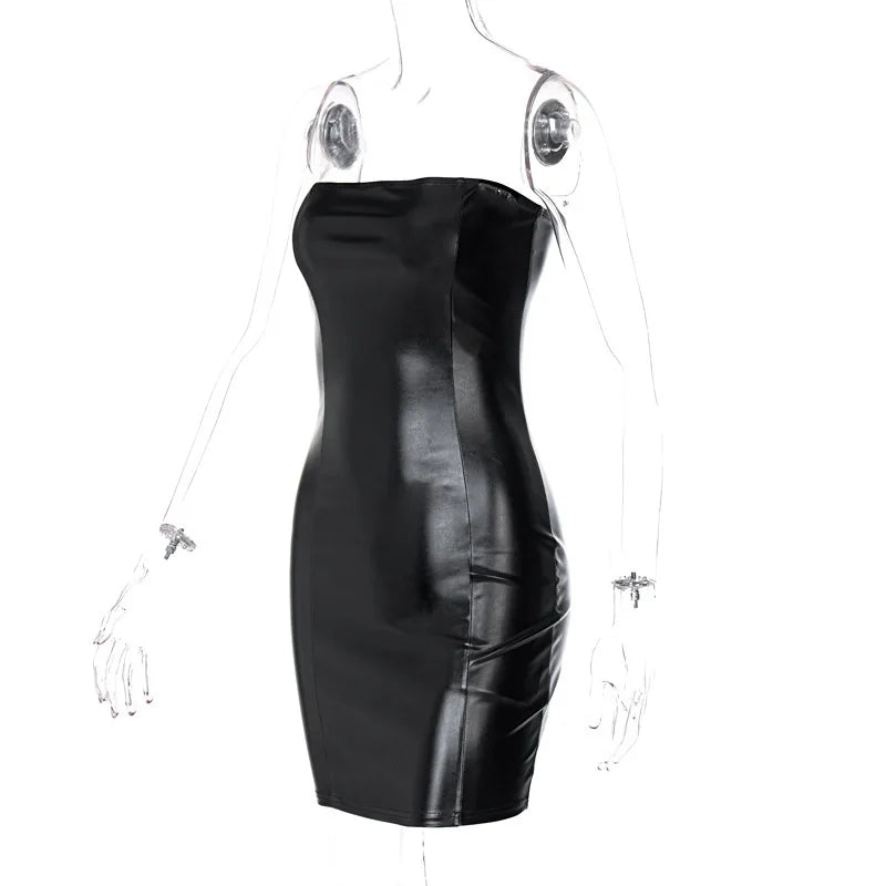 Sexy Tube Top Leather Dress Slim Fit Hip Skirt Solid Color Fashionable Temperament Nightclub Banquet Women's Wear