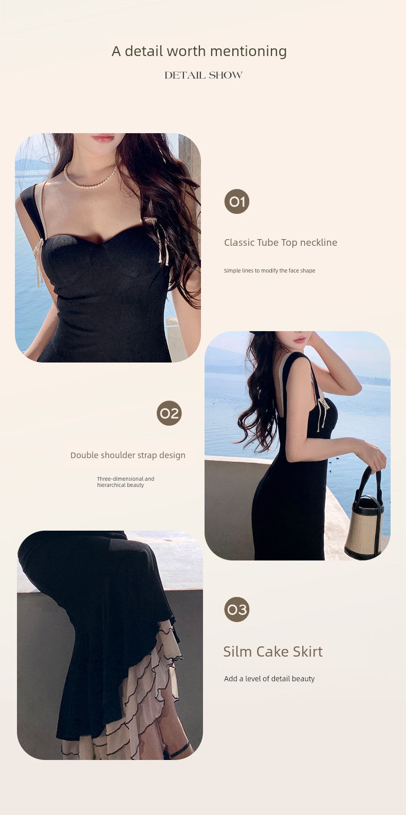 French Black Backless Dress Step-by-Step Lotus Sling