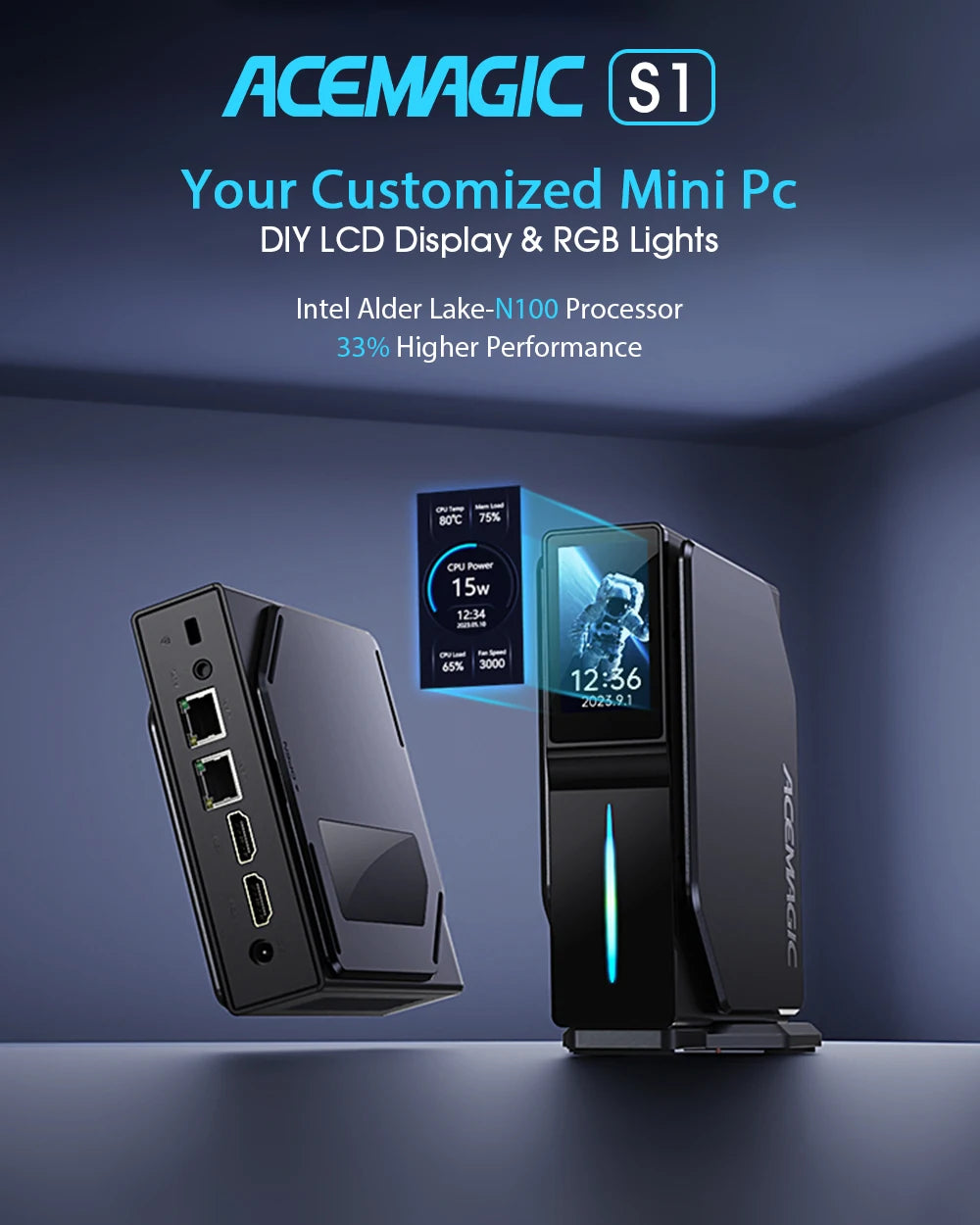 ACEMAGIC S1 Mini PC Gamer Windows 11 Intel 12th Alder Lake N100 DDR4 16GB 512GB WIFI5 ,Bluetooth 4.2 VGA Gaming Computer