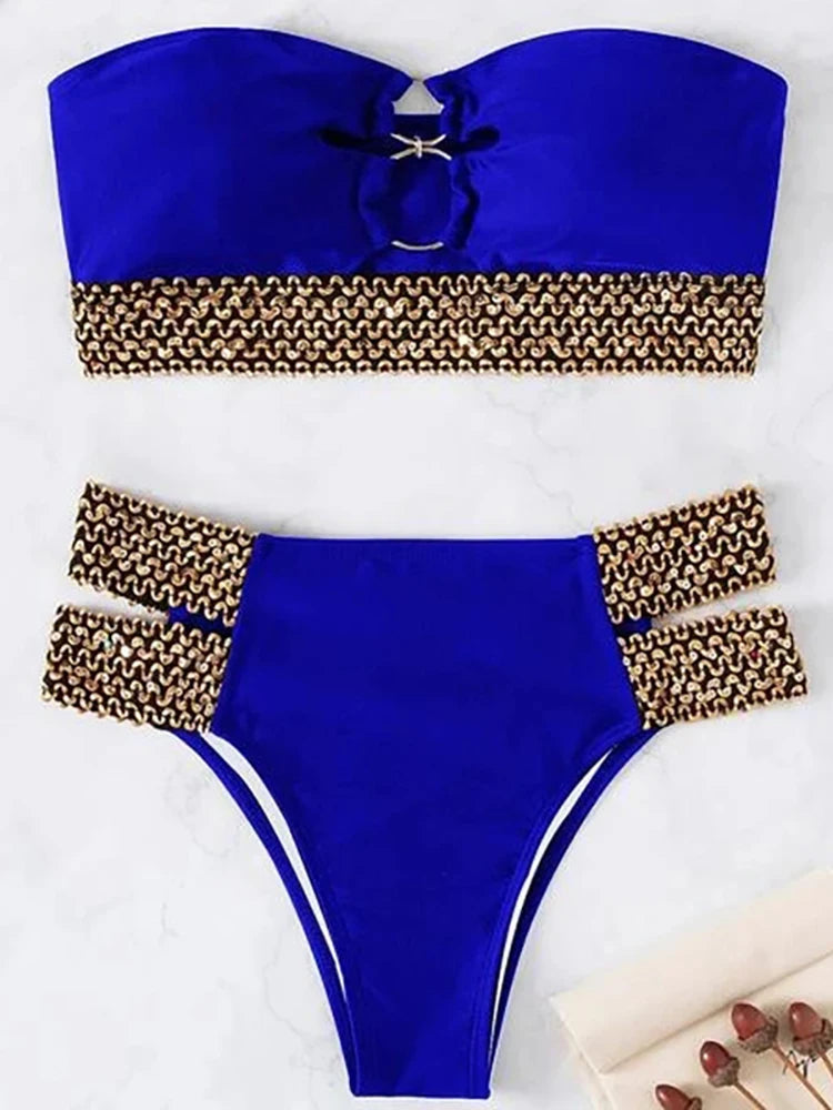 2025 New O-ring Bikini Sets Swimsuit Women Sexy Swimming Patchwork Push Up Two Pieces Beachwear Summer Bathing Suit Swimwear