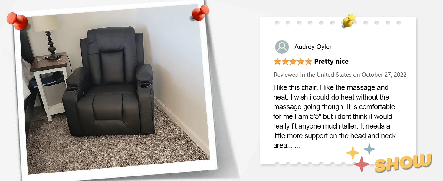Recliner Chair, PU Rocking Chair for Adults, Swivel Recliner with Cup Holders, Heat and Massage, Single Sofa Seat