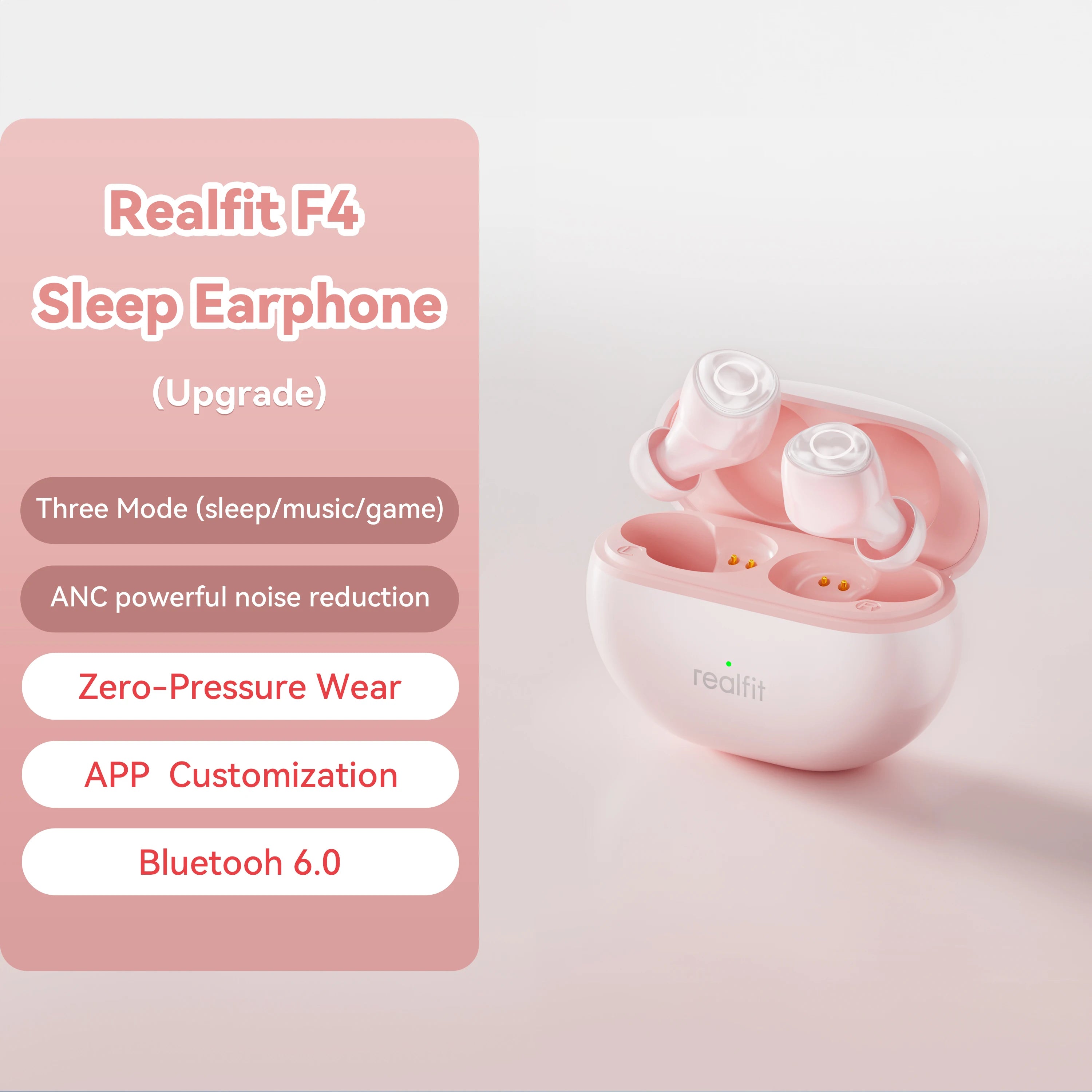 Realfit F4 Sleep Earphones Mini ANC Bluetooth Earphones 40dB Active Noice Cancellation HIFI Heavy Bass Wireless Earbuds